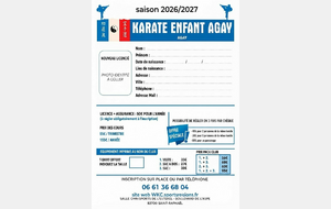 Fiche d'inscription Karaté enfants Agay